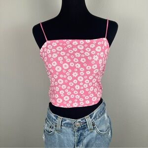 Faded Rose Floral Cropped Tank Top Women Large Runs Small Pullover Stretch Shirt